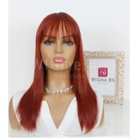 Дълга права червена перука с бретон Вивиан, снимка 1 - Аксесоари за коса - 32378816