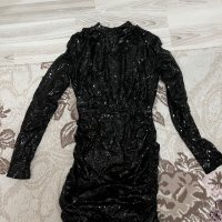 Черна рокля с паети, снимка 3 - Рокли - 41783307