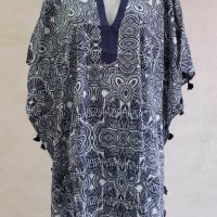 Туника тип кафтан от памук в тъмносиньо и цвят слонова кост Ble collection - S/M/L, снимка 1 - Туники - 43097141