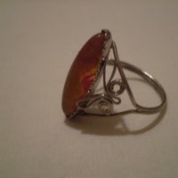 Стар РУСКИ филигранен пръстен със конячен  кехлибар , снимка 2 - Антикварни и старинни предмети - 35218427