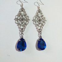 Разкошен комплект бижута в кралско синьо и филигранни орнаменти в цвят Сребро , снимка 7 - Бижутерийни комплекти - 38880933
