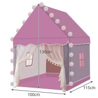 Детска палатка за игра с LED лампи, Розово-сива, Размери 130х100х115 см, снимка 9 - Други - 43008420
