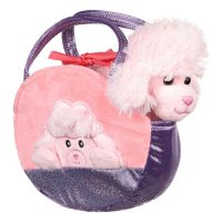 Плюшено розово куче пудел в лилава блестяща чанта, снимка 1 - Плюшени играчки - 39179215