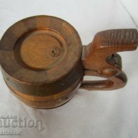 Стара дървена халба с капак, съд, Германия, форма буре, снимка 4 - Антикварни и старинни предмети - 28884182