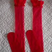 Нови червени дамски чорапи с дантела , снимка 1 - Дамски чорапи - 44033312