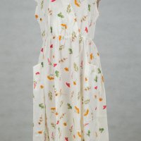 Ленена рокля в екрю с флорален принт марка NATALEE XL, снимка 1 - Рокли - 39346122