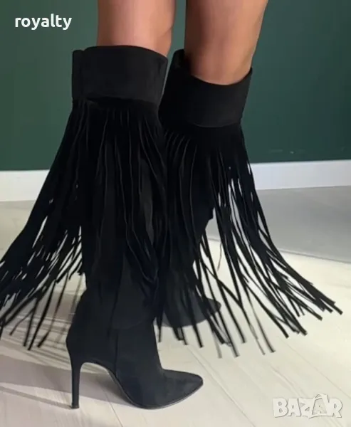 Ботуши на ток - черен велур, снимка 1