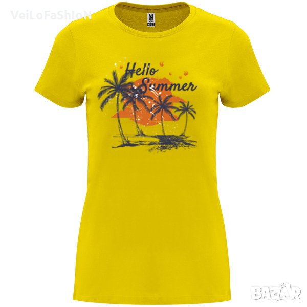 Нова дамска тениска HELLO SUMMER в жълт цвят, снимка 1