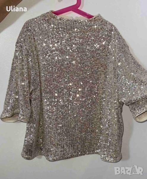 Дамска блуза пайети с къс ръкав, снимка 1