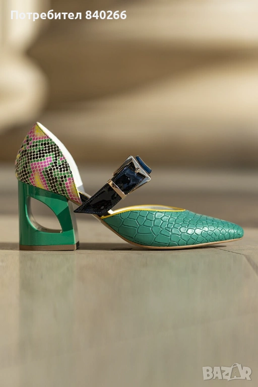 Кожени обувки Condur by alexandru  с масивен ток, Черен/Жълт/Персийско зелено, снимка 1