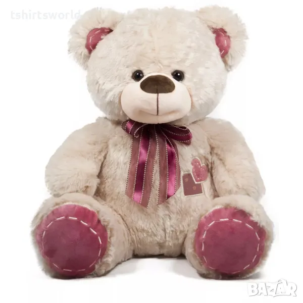 Ново плюшено мече с апликирано розово сърце, 50см, снимка 1
