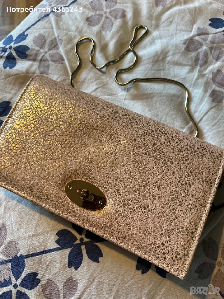 Дамска малка официална чанта в розов цвят с златен блясък Нова!, снимка 1