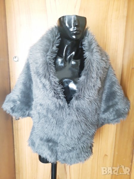 Сиво пончо от еко косъм М/Л, снимка 1