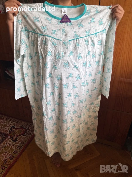 Българска памучна нощница с дълъг ръкав големи номера, снимка 1