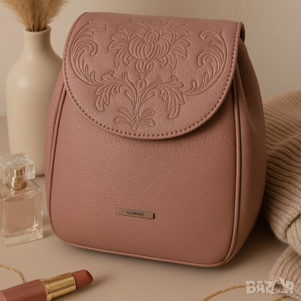 Дамска раница от еко материал с бродиран капак, снимка 1