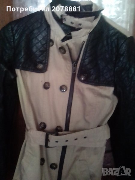 Шлифер спортен тип с кожени ръкави с цип и копчета, снимка 1
