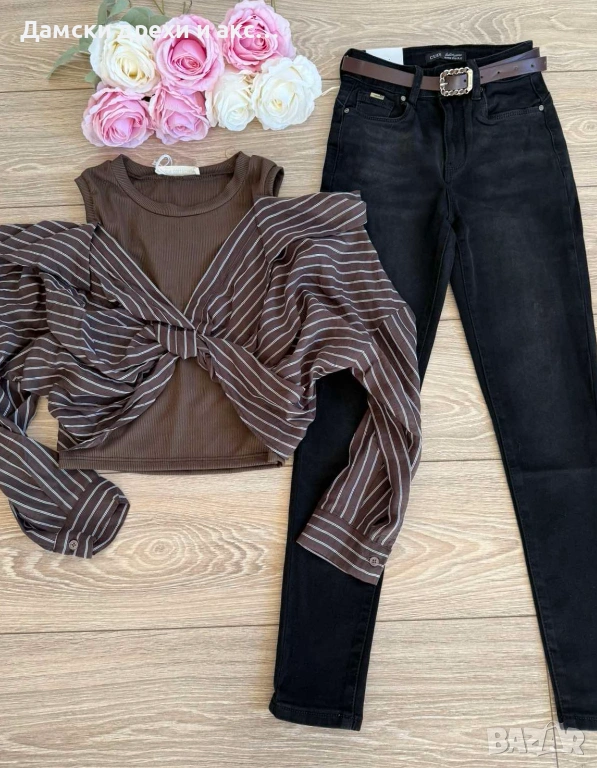 Дамски дънки слим модел с колан, снимка 1