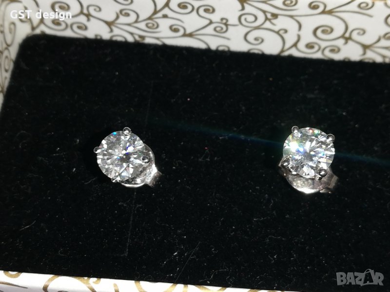 Налични Уникални Истински обеци 2 карата Фенси бяло Диамант Мойсанит Moissanite Diamond , снимка 1