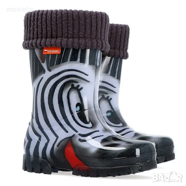 39,90лв (20,40 euro)  DEMAR Нови детски Гумени ботуши с Топло чорапче. Размери 20-35. Зебра. , снимка 1