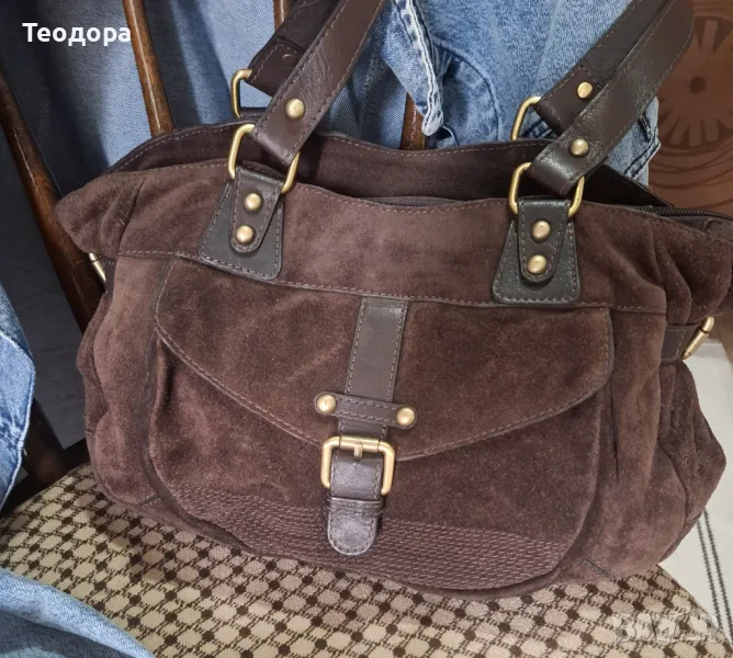 Дамска кожена чанта от говежди велур, снимка 1