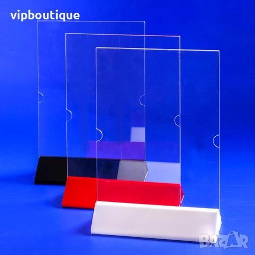 Плексигласова поставка А4 за лист Т-форма с цв. стойка двустранна  - 210 х 297мм/, снимка 1