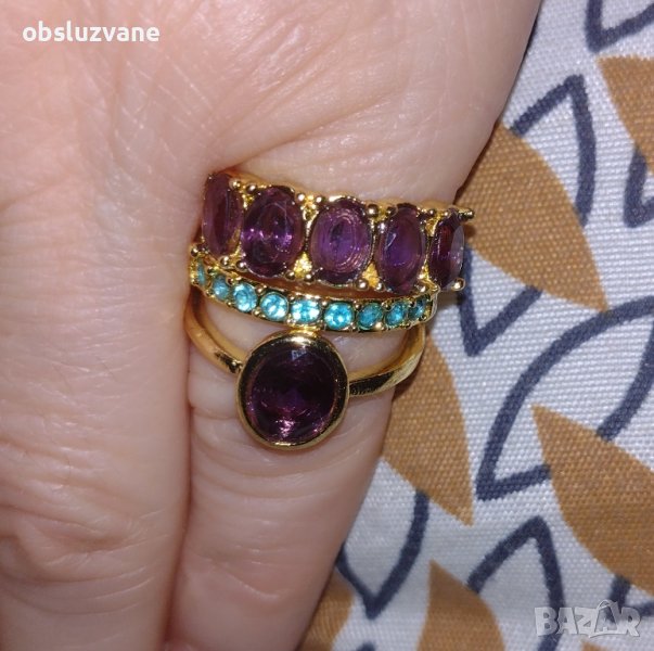 Луксозен троен пръстен Виолетов Цирконий, снимка 1