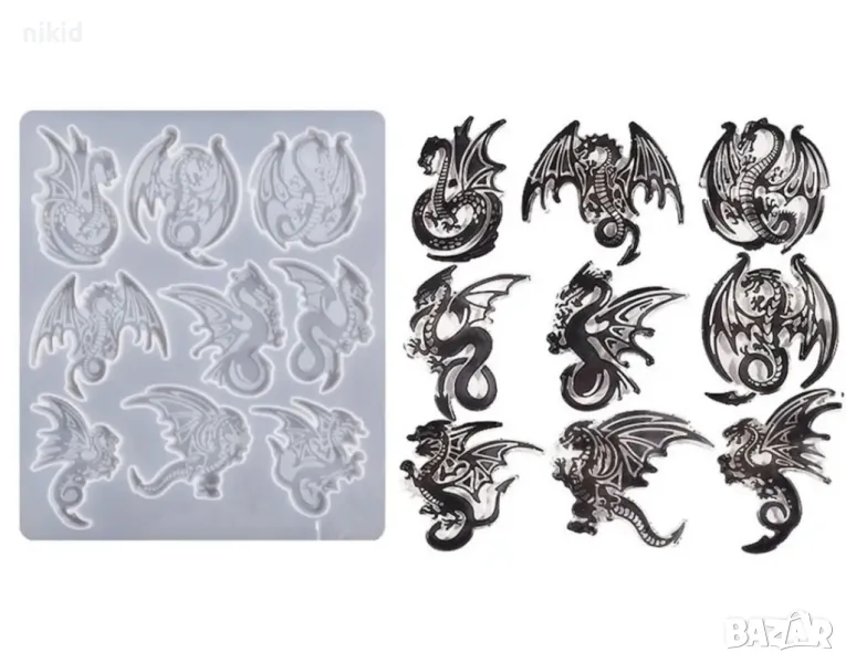 9 дракон змей силиконов молд форма фондан смола шоколад гипс декор украса, снимка 1