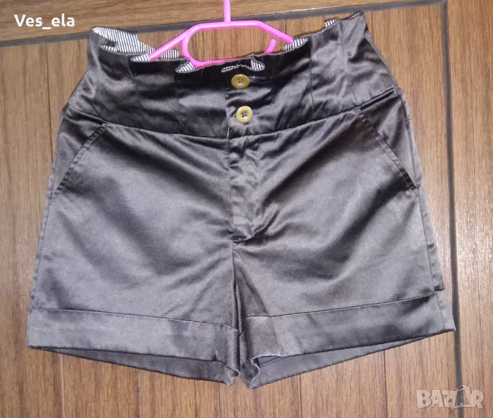 черни къси панталони с висока талия, снимка 1