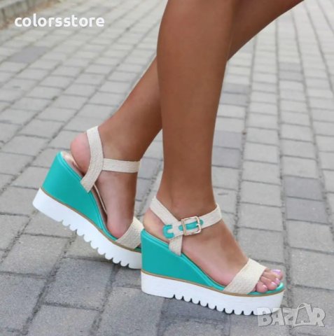Сандали на платформа - зелени - 66056, снимка 3 - Сандали - 35439006
