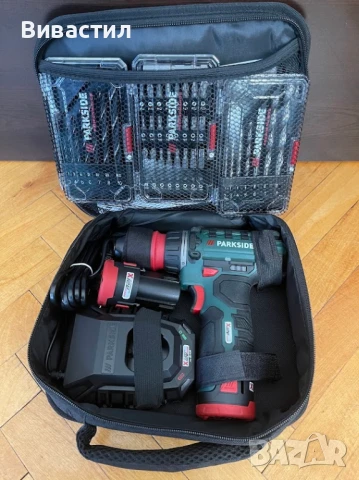 Parkside Акумулаторен ударен винтоверт с две скорости може и в куфар с аксесоари и втора батерия, снимка 14 - Винтоверти - 50646426
