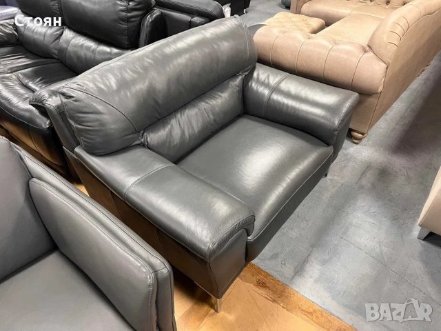 Сив кожен фотьойл, снимка 8 - Дивани и мека мебел - 40751000