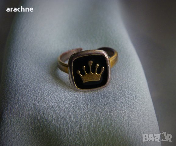 Стар сребърен пръстен "Корона на кралица", злато,позлата, снимка 6 - Пръстени - 39240415