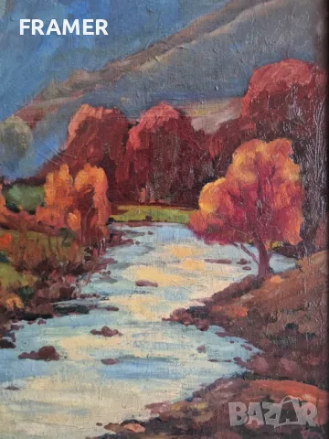 Г. Гатев Залез в Родопите пейзаж 1984 година картина с маслени бои , снимка 5 - Картини - 49291958