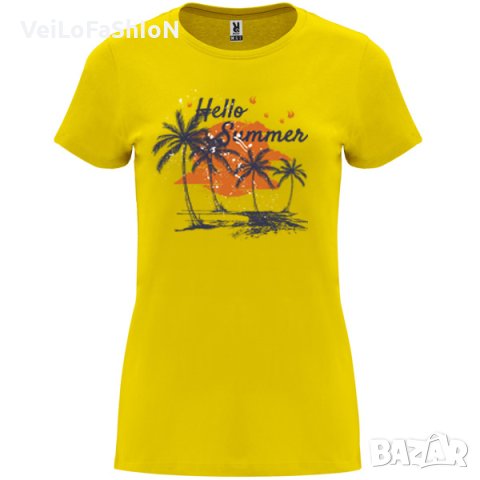 Нова дамска тениска HELLO SUMMER в жълт цвят, снимка 1 - Тениски - 44139109