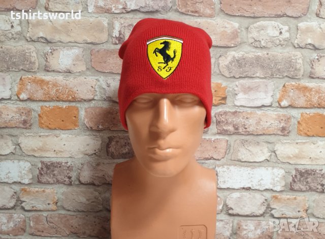 Нова зимна шапка на автомобилната марка Ferrari (Ферари) в червен цвят, снимка 3 - Шапки - 43015557