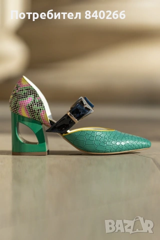 Кожени обувки Condur by alexandru  с масивен ток, Черен/Жълт/Персийско зелено