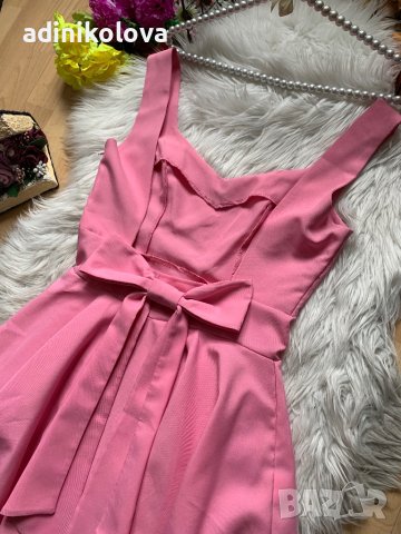 Розова рокля с гол гръб и панделка, снимка 3 - Рокли - 43462561