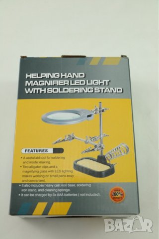 LED стъклена лупа със стойка за запояване, 2х, Германия, снимка 2 - Поялници и запояване - 26657556