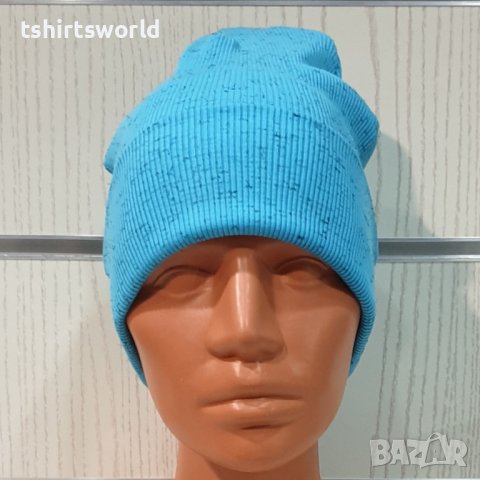 Нова дамска зимна шапка рипс с подгъв в цвят син меланж, снимка 2 - Шапки - 39332995