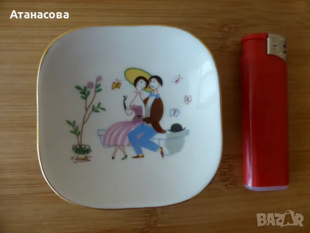 Френска порцеланова чинийка купичка с авторска рисунка, снимка 6 - Антикварни и старинни предмети - 48490896