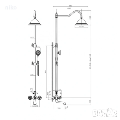 душ система със смесител Inter Ceramic 6113 на модули, снимка 10 - Душове - 53395794