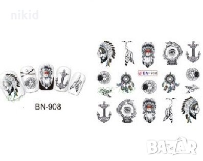 BN-908 Индианец Пера Капан сънища татос ваденки слайдер водни стикери за нокти маникюр, снимка 2 - Продукти за маникюр - 33217231