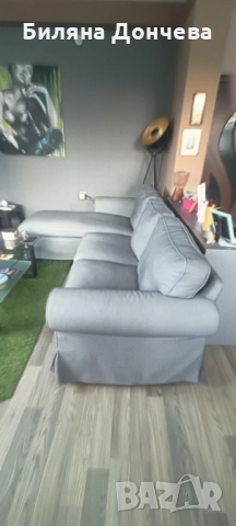 Стилен ъглов диван с лежанка (IKEA Ektorp) – Отлично състояние, снимка 7 - Дивани и мека мебел - 52849051