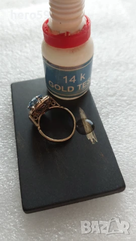 Златен дамски пръстен с аквамарин, злато 14к , снимка 17 - Пръстени - 50634031