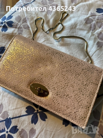 Дамска малка официална чанта в розов цвят с златен блясък Нова!