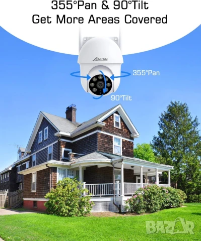 ANRAN 5MP PTZ WiFi FHD охранителна камера за външно видеонаблюдение IP66, снимка 2 - HD камери - 51139301