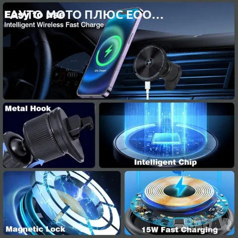 Безжично магнитно зарядно за автомобил 15W., снимка 3 - Аксесоари и консумативи - 47841579