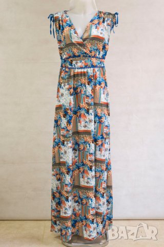 Дълга рокля в бяло, кафяви и сини нюанси марка Missing Johnny - M 