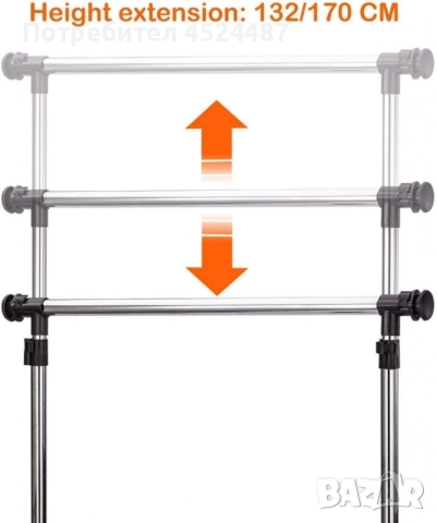 Сгъваема стойка за дрехи от неръждаема стомана, еднополюсна с колелца за дома, снимка 6 - Други стоки за дома - 52382958