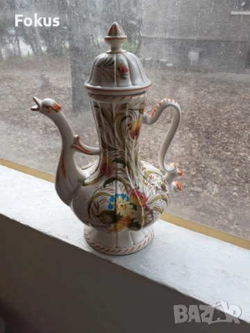 Уникат Огромен порцеланов ибрик кана - лебед, снимка 2 - Антикварни и старинни предмети - 53444727